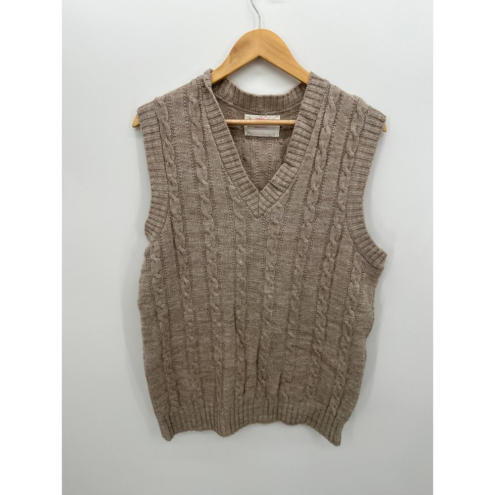 Vintage Jantzen Cable Knit Sweater Vest Tan Wool‎ Blend Grandpa Academia L